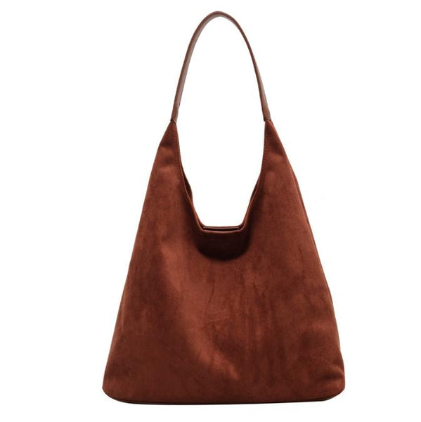 Brown Chic Faux Suede Tote Bag With Matching Pouch | Large Capacity Slouchy Shoulder Women's Bags & Handbags