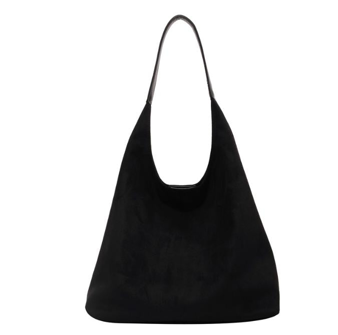 Black Chic Faux Suede Tote Bag With Matching Pouch | Large Capacity Slouchy Shoulder Women's Bags & Handbags