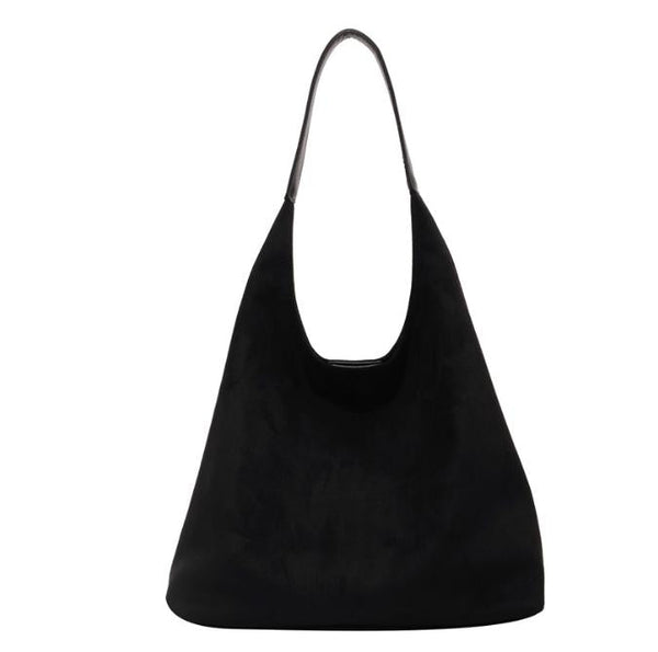 Black Chic Faux Suede Tote Bag With Matching Pouch | Large Capacity Slouchy Shoulder Women's Bags & Handbags