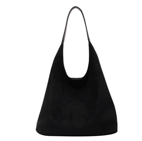 Black Chic Faux Suede Tote Bag With Matching Pouch | Large Capacity Slouchy Shoulder Women's Bags & Handbags
