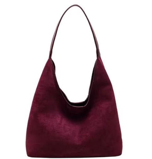 Wine Red Chic Faux Suede Tote Bag With Matching Pouch Large Capacity Slouchy Shoulder Bag Women's Bags & Handbags