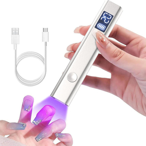 Silver Handheld Uv Led Nail Curing Pen Portable Usb C Rechargeable Light For Fast Drying Gel Polish & Art Nail Dryers & Lamps