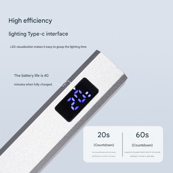 Silver Handheld Uv Led Nail Curing Pen Portable Usb C Rechargeable Light For Fast Drying Gel Polish & Art Nail Dryers & Lamps