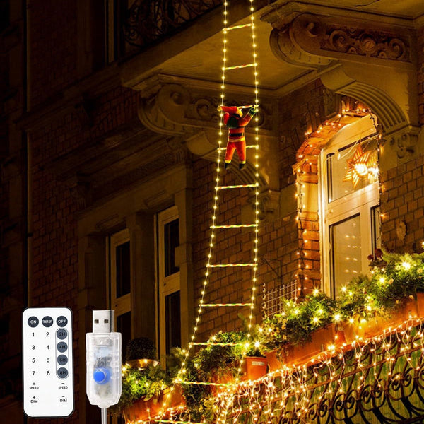 Festive Climbing Santa Led Ladder Light Usb Powered Outdoor Christmas Hanging Decoration With Remote(1.7M) Seasonal Decorations