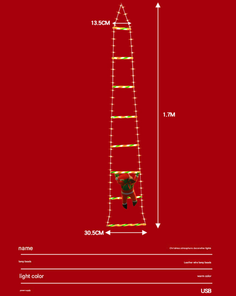 Festive Climbing Santa Led Ladder Light Usb Powered Outdoor Christmas Hanging Decoration With Remote(3M) Seasonal Decorations