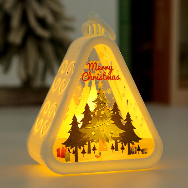 White Christmas Tree Charming Scene Mini Lanterns (Set Of 3) Battery Operated Led Lights For A Cozy Holiday Glow Seasonal Decorations