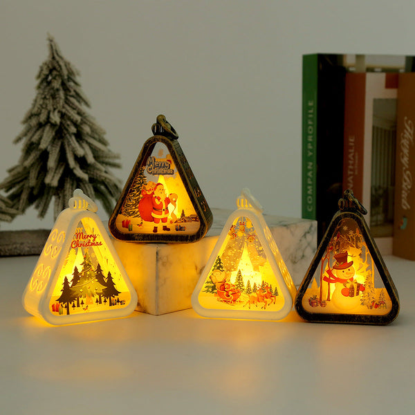 White Christmas Tree Charming Scene Mini Lanterns (Set Of 3) Battery Operated Led Lights For A Cozy Holiday Glow Seasonal Decorations