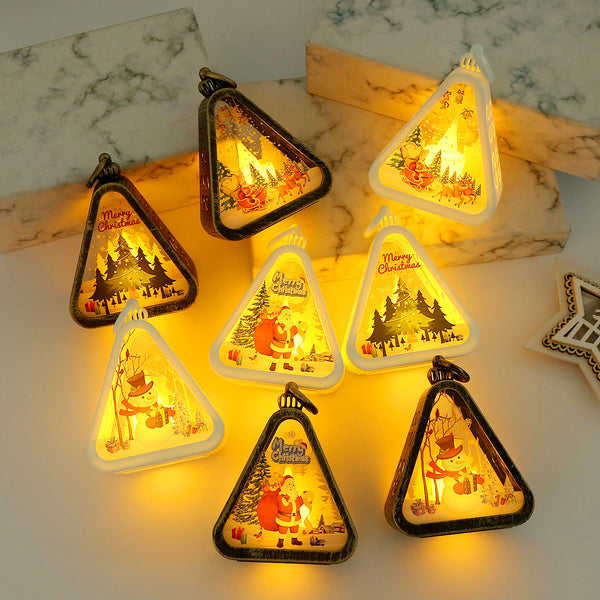 White Christmas Tree Charming Scene Mini Lanterns (Set Of 3) Battery Operated Led Lights For A Cozy Holiday Glow Seasonal Decorations