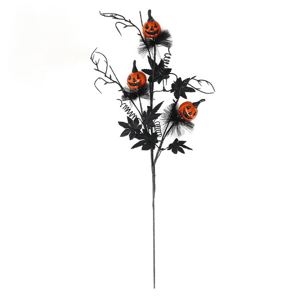 Halloween Black Twig & Pumpkin Stems (2 Pack) Artificial Floral Picks For Spooky Arrangements Seasonal Decorations