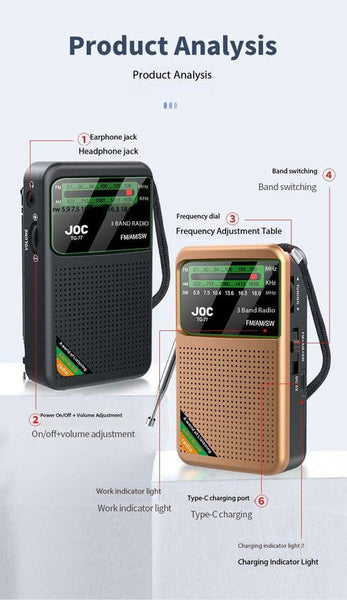 Black Joc Tg 77 Multi Band Rechargeable Radio For Seniors Automatic Channel Search Fm/Am/Sw Bands Portable Am/Fm Radios