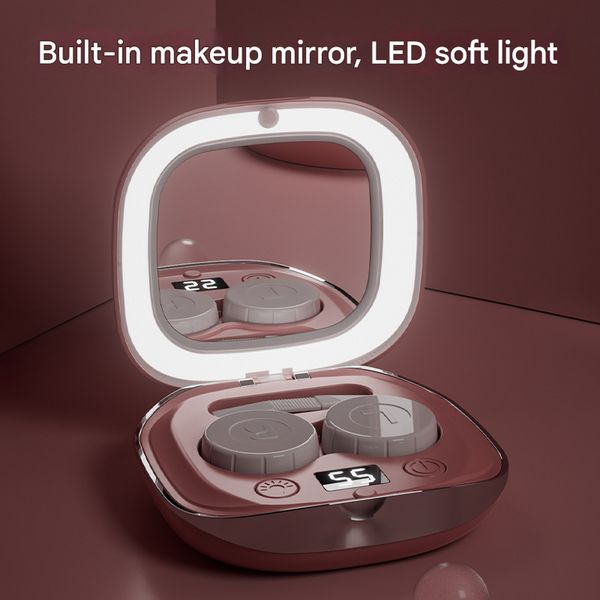 Purple Ultrasonic Contact Lens Cleaner Automatic Electric Cleaning Case With Led Makeup Mirror Usb Rechargeable For Travel & Home Contact Lens Storage
