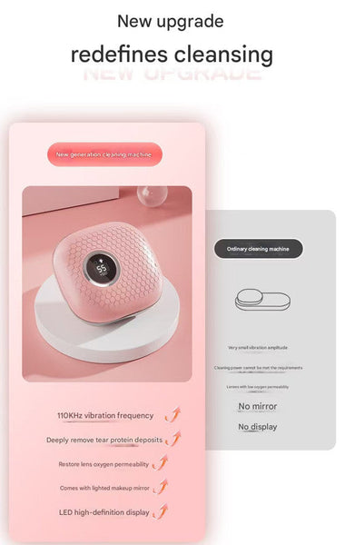 Purple Ultrasonic Contact Lens Cleaner Automatic Electric Cleaning Case With Led Makeup Mirror Usb Rechargeable For Travel & Home Contact Lens Storage