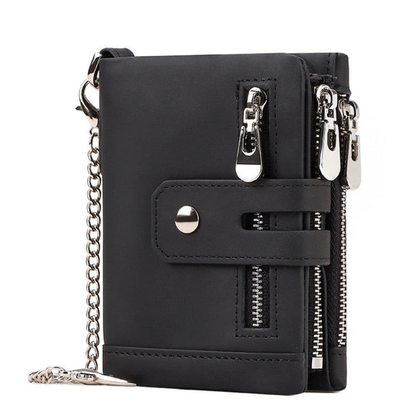 Black Genuine Leather Men's Rfid Blocking Wallet High Capacity Trifold With Zipper Coin Pocket Wallets