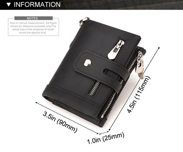 Black Genuine Leather Men's Rfid Blocking Wallet High Capacity Trifold With Zipper Coin Pocket Wallets