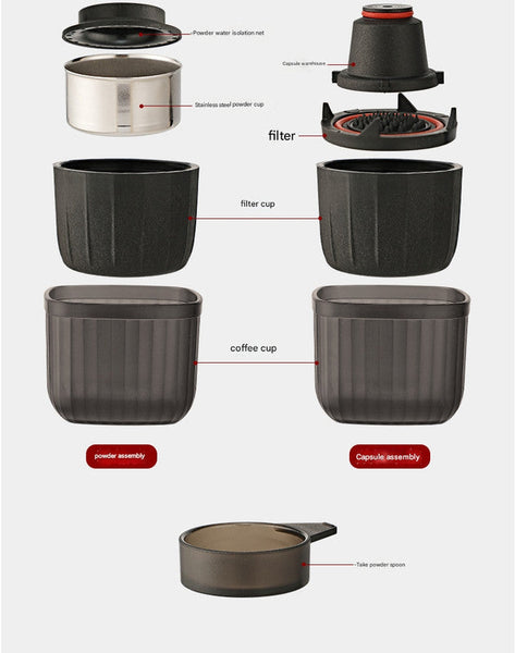 Black Hand Press Espresso Machine Compatible With Capsules And Ground Coffee For Home Travel Outdoor Use Espresso & Cappuccino Machines