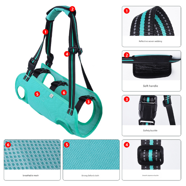 Green Pet Support Harness For Senior And Disabled Dogs Adjustable Chest Back Leash(Size S) Harnesses