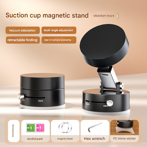 Black Multi Functional Vacuum Suction Cup Stand Foldable Extendable Kitchen Lazy Person's Dual Sided Magnetic Phone Holder Mounts & Holders