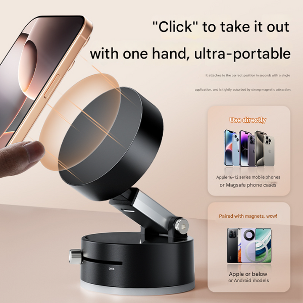 Black Multi Functional Vacuum Suction Cup Stand Foldable Extendable Kitchen Lazy Person's Dual Sided Magnetic Phone Holder Mounts & Holders