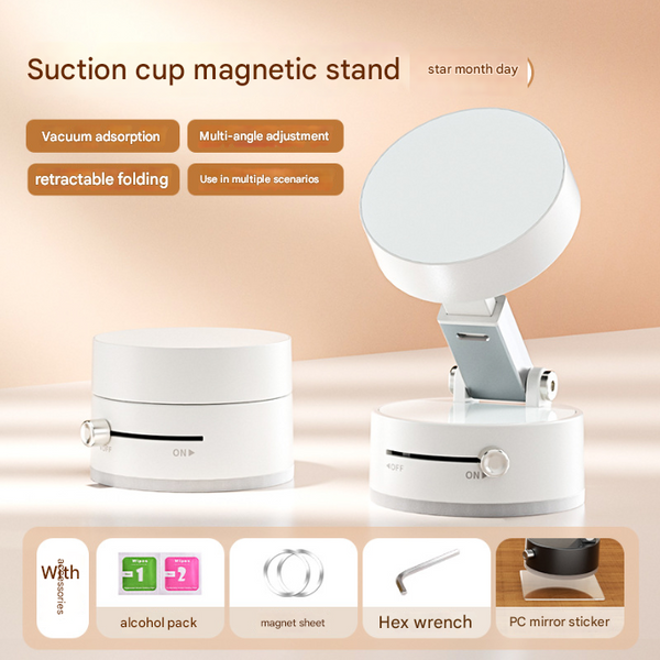 White Multi Functional Vacuum Suction Cup Stand Foldable Extendable Kitchen Lazy Person's Dual Sided Magnetic Phone Holder Mounts & Holders