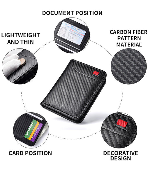 Black Sleek Carbon Fiber Vertical Wallet For Men Slim Bifold Card Holder With Clear Id Window Wallets