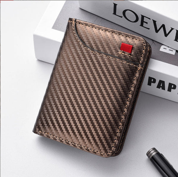 Coffee Colored Sleek Carbon Fiber Vertical Wallet For Men Slim Bifold Card Holder With Clear Id Window Wallets