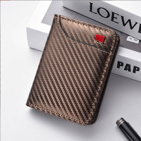 Coffee Colored Sleek Carbon Fiber Vertical Wallet For Men Slim Bifold Card Holder With Clear Id Window Wallets