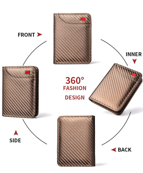 Coffee Colored Sleek Carbon Fiber Vertical Wallet For Men Slim Bifold Card Holder With Clear Id Window Wallets