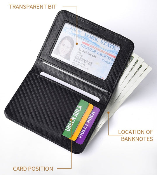 Coffee Colored Sleek Carbon Fiber Vertical Wallet For Men Slim Bifold Card Holder With Clear Id Window Wallets
