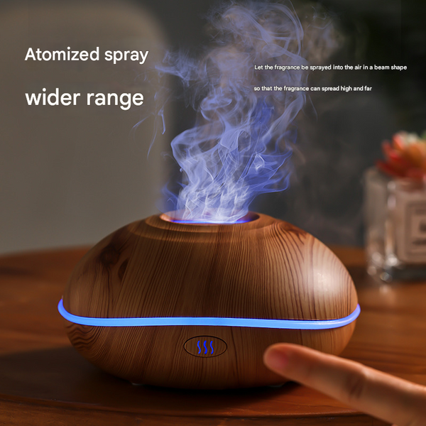 Wood Grain Mini Usb Aromatherapy Diffuser With Flame Projection Portable Humidifier For Home And Car Use Diffusers