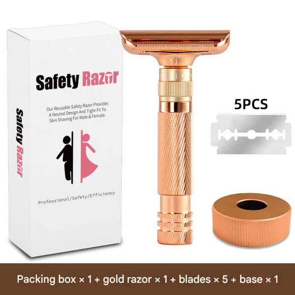 Rose Gold Premium Adjustable Double Edge Safety Razor Kit 8 Setting Precision Shave With Stand & 5 Blades Men's Shavers