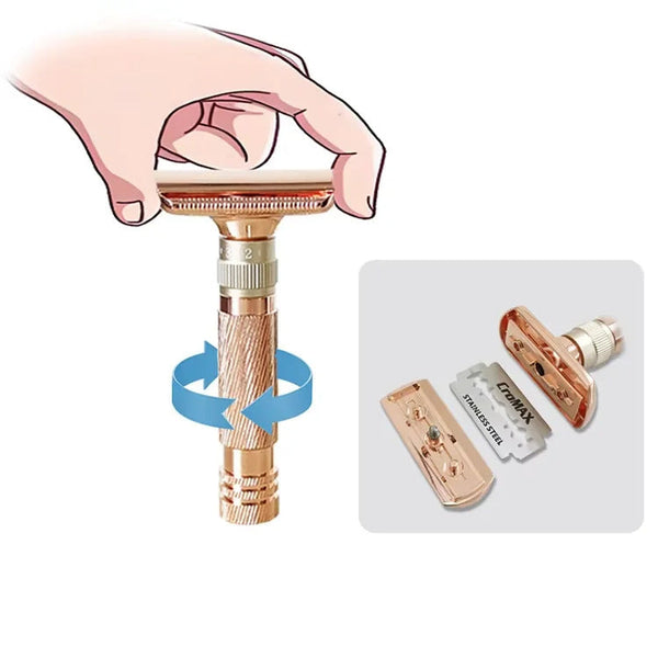 Rose Gold Premium Adjustable Double Edge Safety Razor Kit 8 Setting Precision Shave With Stand & 5 Blades Men's Shavers