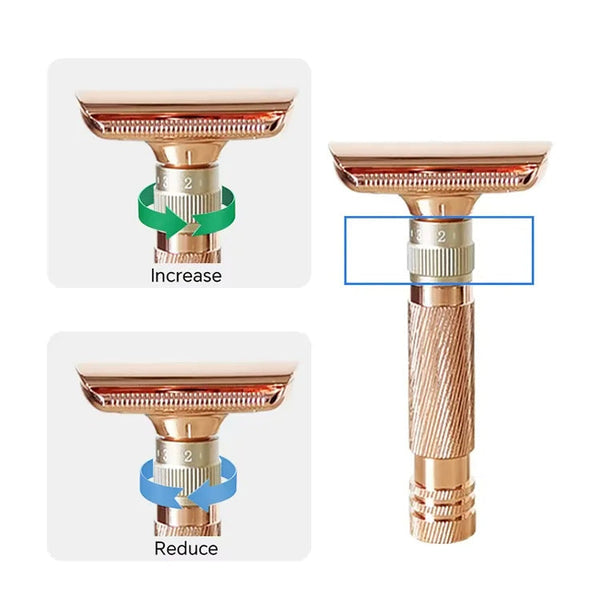 Bronze Color Premium Adjustable Double Edge Safety Razor Kit 8 Setting Precision Shave With Stand & 5 Blades Men's Shavers