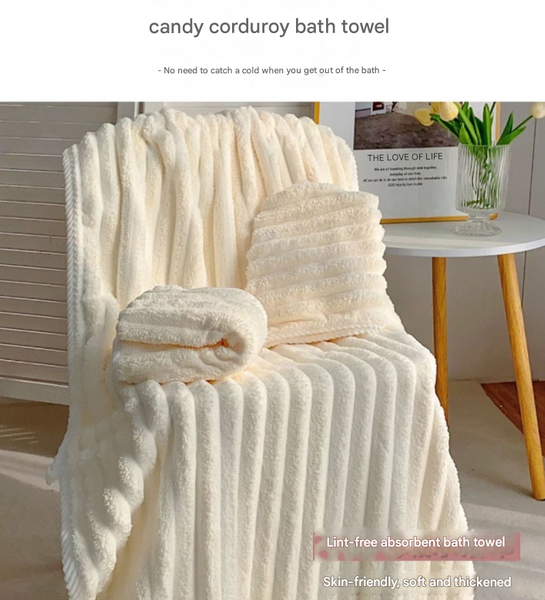 Blue Plush Ribbed Coral Fleece 3 Piece Towel Set Ultra Soft & Absorbent Bath Hand And Hair Wrap Towels & Washcloths