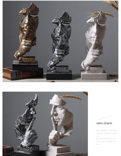 Gold Modern 'Silence Is Golden' Abstract Sculpture Nordic Resin Art Statue For Office & Living Room Decor Ornaments & Statues