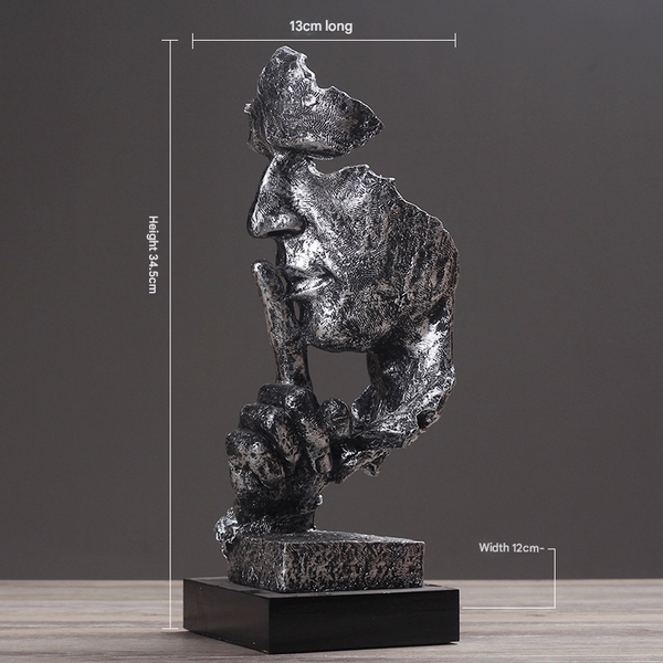 Silver Modern 'Silence Is Golden' Abstract Sculpture Nordic Resin Art Statue For Office & Living Room Decor Ornaments & Statues