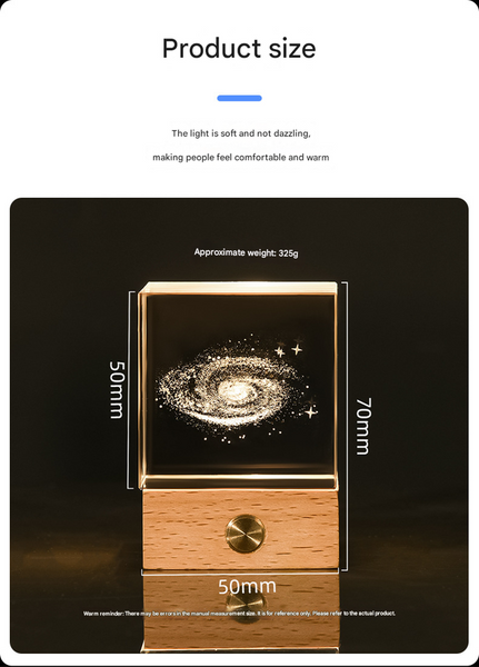 Stroll Through The Starry Sky Luminous 3D Crystal Cube Night Light Laser Engraved Artwork With Solid Wood Base Night Lights