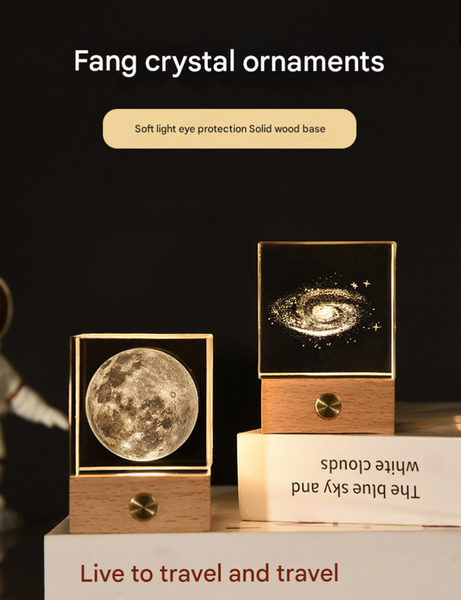 Stroll Through The Starry Sky Luminous 3D Crystal Cube Night Light Laser Engraved Artwork With Solid Wood Base Night Lights