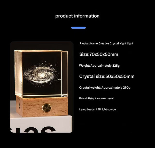 The Big Dipper Luminous 3D Crystal Cube Night Light Laser Engraved Artwork With Solid Wood Base Night Lights