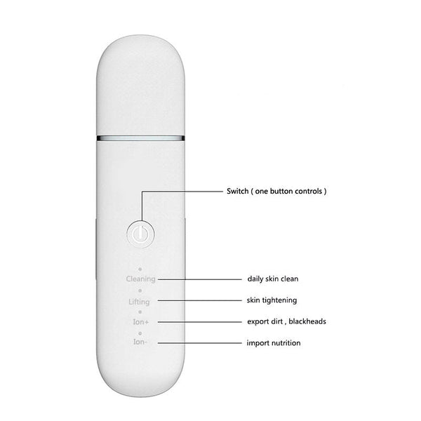 White Professional Ultrasonic Skin Scrubber 4 In 1 Facial Spatula For Deep Cleaning Blackhead Removal And Ems Lifting Exfoliators & Scrubs