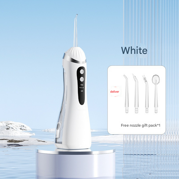 White Cordless Water Flosser & Oral Irrigator Portable Teeth Cleaner With 3 Modes 4 Jet Tips Dental Floss & Flossers