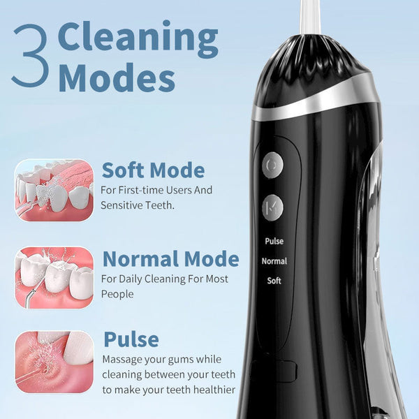 Blue Cordless Water Flosser & Oral Irrigator Portable Teeth Cleaner With 3 Modes 4 Jet Tips Dental Floss & Flossers
