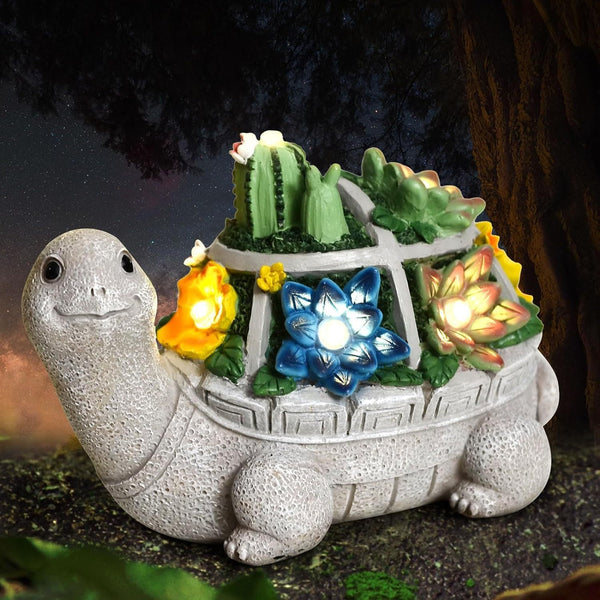 Cactus Turtle Charming Solar Powered Animal Garden Statue Waterproof Resin Figurine With Glowing Led Accents Sculptures & Figurines