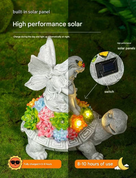 Cactus Turtle Charming Solar Powered Animal Garden Statue Waterproof Resin Figurine With Glowing Led Accents Sculptures & Figurines