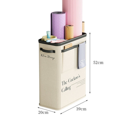 Beige Premium Fabric Yoga Mat Storage Basket Slim & Foldable Organizer For Home Gym Equipment Mat Carriers & Bags