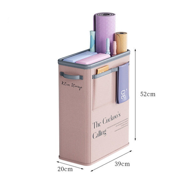 Pink Premium Fabric Yoga Mat Storage Basket Slim & Foldable Organizer For Home Gym Equipment Mat Carriers & Bags