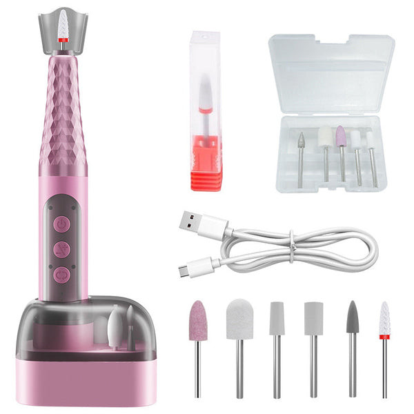Pink Professional Electric Nail Drill Kit 6 Speed 18000Rpm Rechargeable Manicure & Pedicure File For Polishing Grinding Gel Removal Electric Files & T