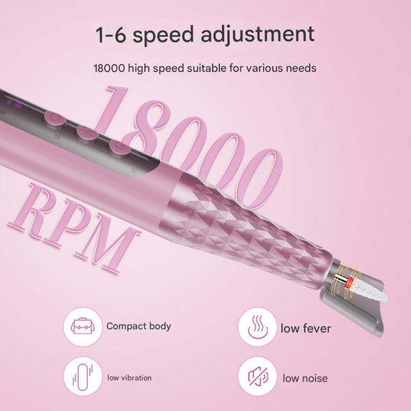Pink Professional Electric Nail Drill Kit 6 Speed 18000Rpm Rechargeable Manicure & Pedicure File For Polishing Grinding Gel Removal Electric Files & T