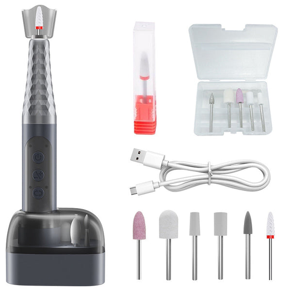 Grey Professional Electric Nail Drill Kit 6 Speed 18000Rpm Rechargeable Manicure & Pedicure File For Polishing Grinding Gel Removal Electric Files & T