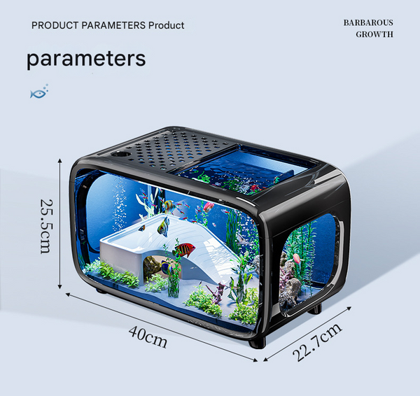 Cream Color Modern Desktop Aquarium & Turtle Tank Panoramic Viewing Fish With Basking Platform Lid Aquariums