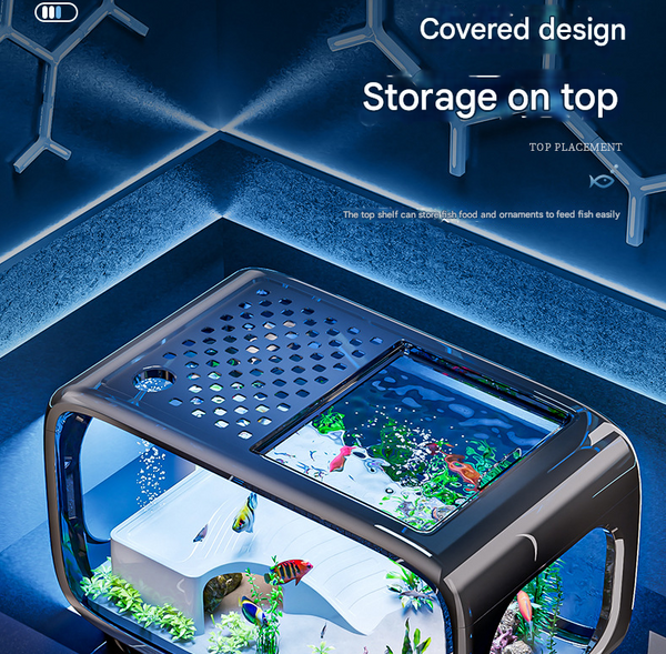 Brownmodern Desktop Aquarium & Turtle Tank Panoramic Viewing Fish Tank With Basking Platform & Lid Aquariums